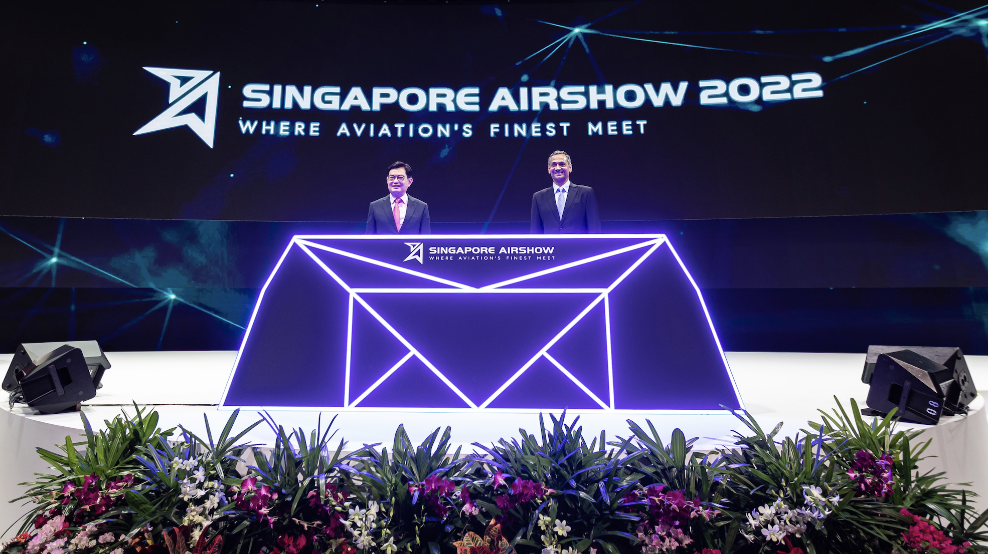 Singapore Deputy Prime Minister and Coordinating Minister for Economic Policies Mr Heng Swee Keat and Chairman of Experia Mr Ravinder Singh at the Opening Ceremony of Singapore Airshow 2022. Photo: Singapore Airshow 2022